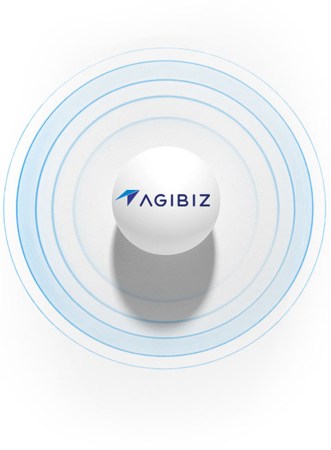 Logotipo AGIBIZ sobre una esfera blanca